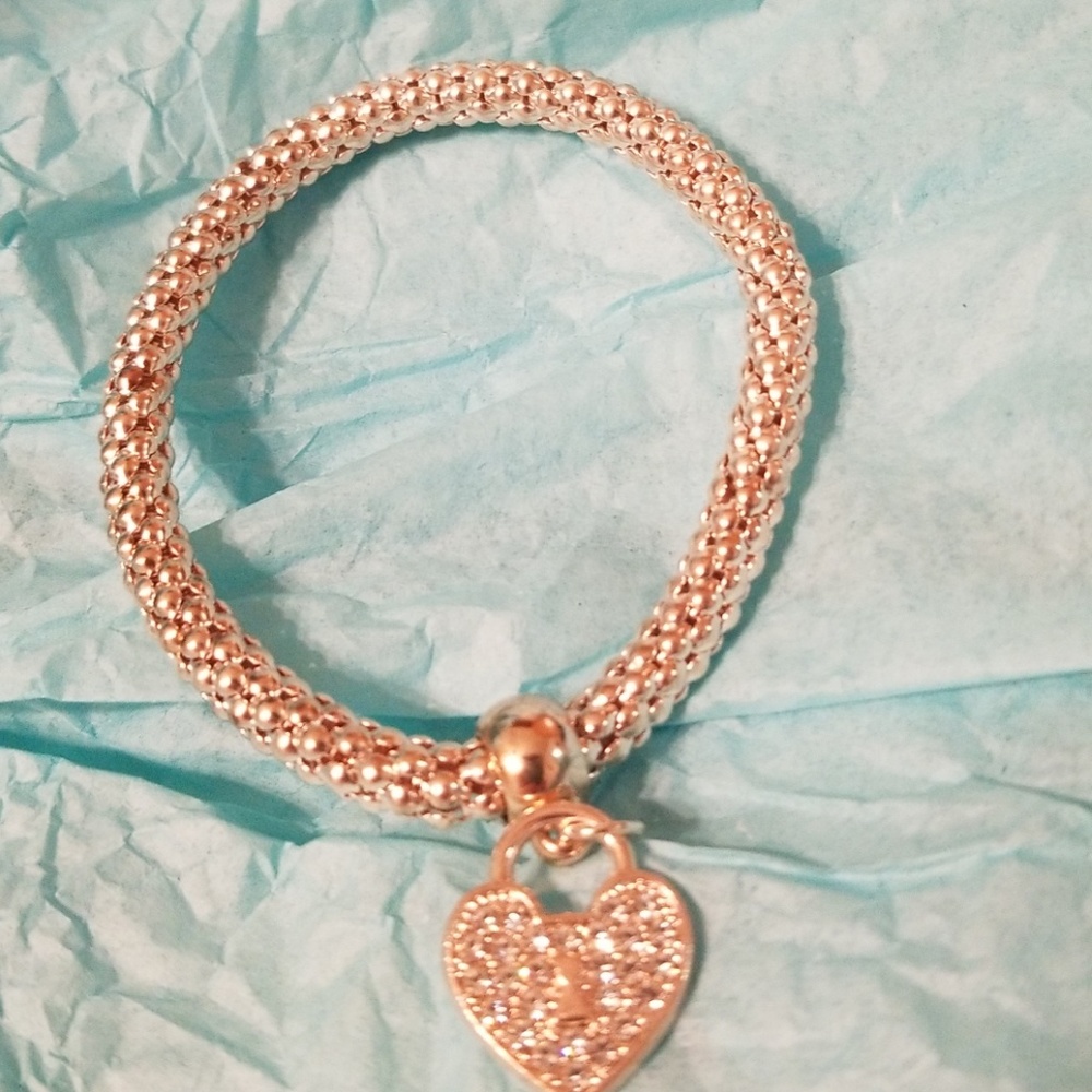 Rhinestone heart charm bracelet
